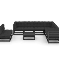 10-tlg. Garten-Lounge-Set mit Kissen Schwarz Massivholz Kiefer