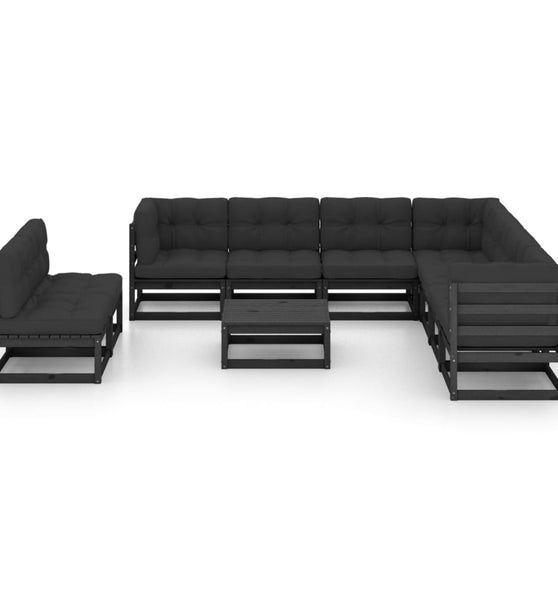 10-tlg. Garten-Lounge-Set mit Kissen Schwarz Massivholz Kiefer