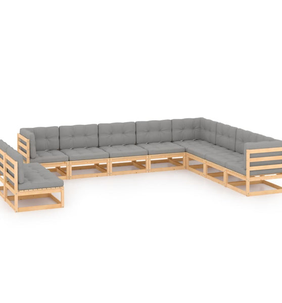 10-tlg. Garten-Lounge-Set mit Kissen Massivholz Kiefer