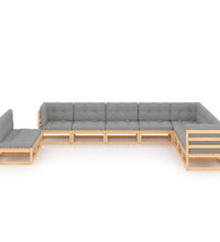 10-tlg. Garten-Lounge-Set mit Kissen Massivholz Kiefer