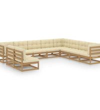 10-tlg. Garten-Lounge-Set mit Kissen Honigbraun Massivholz