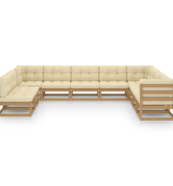 10-tlg. Garten-Lounge-Set mit Kissen Honigbraun Massivholz