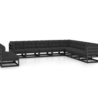 10-tlg. Garten-Lounge-Set mit Kissen Schwarz Massivholz Kiefer