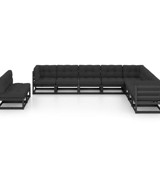 10-tlg. Garten-Lounge-Set mit Kissen Schwarz Massivholz Kiefer