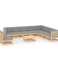 11-tlg. Garten-Lounge-Set mit Kissen Kiefer Massivholz