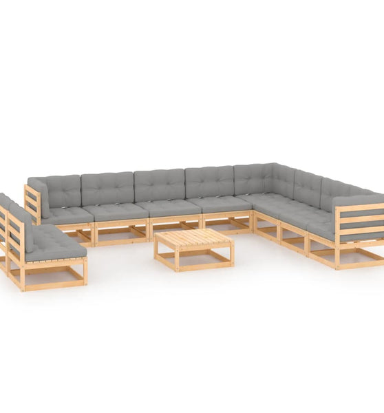 11-tlg. Garten-Lounge-Set mit Kissen Kiefer Massivholz