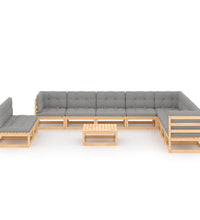 11-tlg. Garten-Lounge-Set mit Kissen Kiefer Massivholz