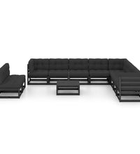 11-tlg. Garten-Lounge-Set mit Kissen Schwarz Kiefer Massivholz