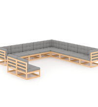 11-tlg. Garten-Lounge-Set mit Kissen Kiefer Massivholz