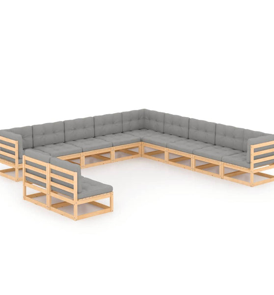 11-tlg. Garten-Lounge-Set mit Kissen Kiefer Massivholz