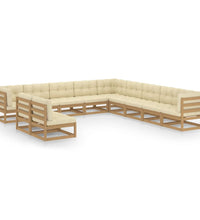 11-tlg. Garten-Lounge-Set mit Kissen Honigbraun Massivholz