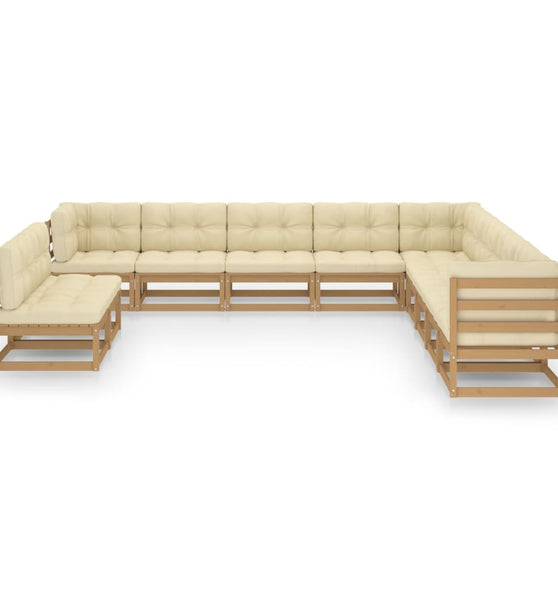 11-tlg. Garten-Lounge-Set mit Kissen Honigbraun Massivholz