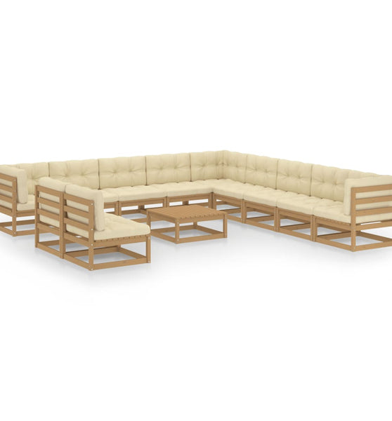 12-tlg. Garten-Lounge-Set mit Kissen Honigbraun Massivholz