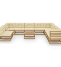 12-tlg. Garten-Lounge-Set mit Kissen Honigbraun Massivholz