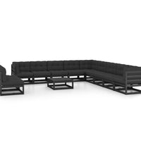 12-tlg. Garten-Lounge-Set mit Kissen Schwarz Massivholz Kiefer