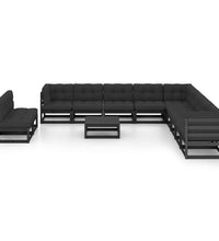 12-tlg. Garten-Lounge-Set mit Kissen Schwarz Massivholz Kiefer