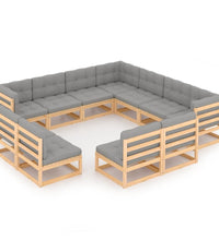 11-tlg. Garten-Lounge-Set mit Kissen Kiefer Massivholz