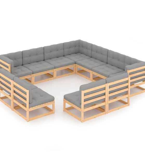 11-tlg. Garten-Lounge-Set mit Kissen Kiefer Massivholz