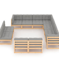 11-tlg. Garten-Lounge-Set mit Kissen Kiefer Massivholz