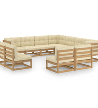 11-tlg. Garten-Lounge-Set mit Kissen Honigbraun Massivholz