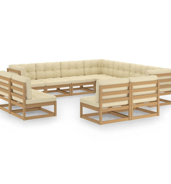 11-tlg. Garten-Lounge-Set mit Kissen Honigbraun Massivholz