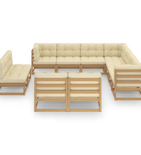 11-tlg. Garten-Lounge-Set mit Kissen Honigbraun Massivholz