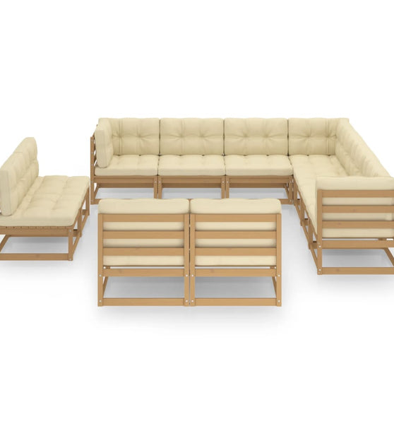 11-tlg. Garten-Lounge-Set mit Kissen Honigbraun Massivholz