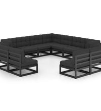 11-tlg. Garten-Lounge-Set mit Kissen Schwarz Kiefer Massivholz