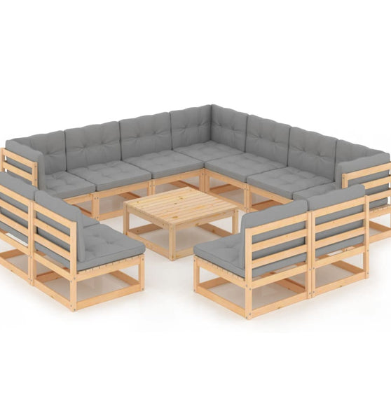 12-tlg. Garten-Lounge-Set mit Kissen Massivholz Kiefer