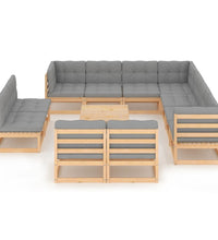 12-tlg. Garten-Lounge-Set mit Kissen Massivholz Kiefer