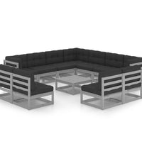 12-tlg. Garten-Lounge-Set mit Kissen Grau Massivholz Kiefer