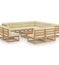 12-tlg. Garten-Lounge-Set mit Kissen Honigbraun Massivholz