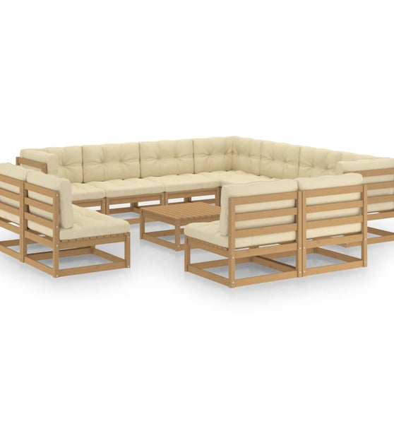 12-tlg. Garten-Lounge-Set mit Kissen Honigbraun Massivholz