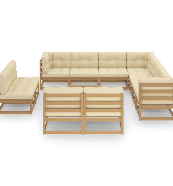 12-tlg. Garten-Lounge-Set mit Kissen Honigbraun Massivholz