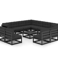 12-tlg. Garten-Lounge-Set mit Kissen Schwarz Massivholz Kiefer