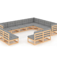 12-tlg. Garten-Lounge-Set mit Kissen Massivholz Kiefer