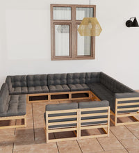 12-tlg. Garten-Lounge-Set mit Kissen Massivholz Kiefer