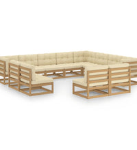 12-tlg. Garten-Lounge-Set mit Kissen Honigbraun Massivholz