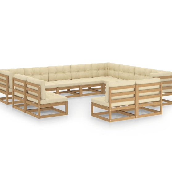 12-tlg. Garten-Lounge-Set mit Kissen Honigbraun Massivholz