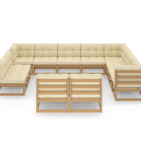 12-tlg. Garten-Lounge-Set mit Kissen Honigbraun Massivholz