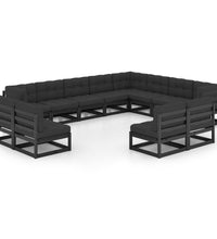 12-tlg. Garten-Lounge-Set mit Kissen Schwarz Massivholz Kiefer