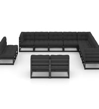 12-tlg. Garten-Lounge-Set mit Kissen Schwarz Massivholz Kiefer