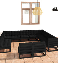 12-tlg. Garten-Lounge-Set mit Kissen Schwarz Massivholz Kiefer