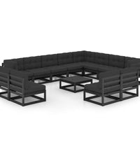 13-tlg. Garten-Lounge-Set mit Kissen Schwarz Massivholz Kiefer