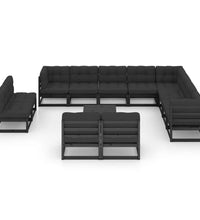 13-tlg. Garten-Lounge-Set mit Kissen Schwarz Massivholz Kiefer