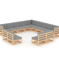 13-tlg. Garten-Lounge-Set mit Kissen Massivholz Kiefer