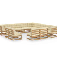 13-tlg. Garten-Lounge-Set mit Kissen Honigbraun Massivholz