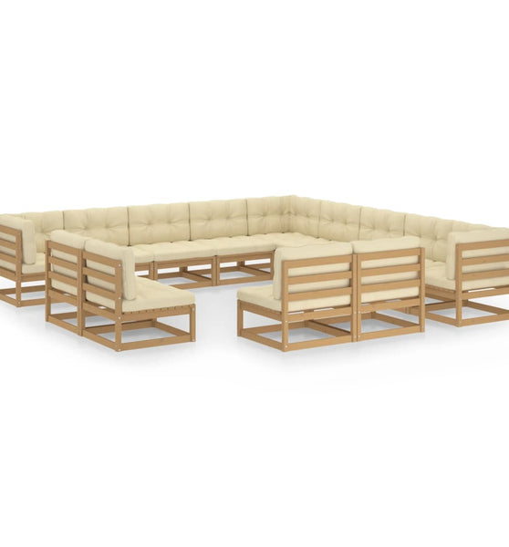 13-tlg. Garten-Lounge-Set mit Kissen Honigbraun Massivholz