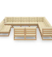 13-tlg. Garten-Lounge-Set mit Kissen Honigbraun Massivholz