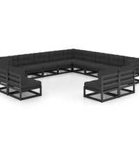 13-tlg. Garten-Lounge-Set mit Kissen Schwarz Massivholz Kiefer